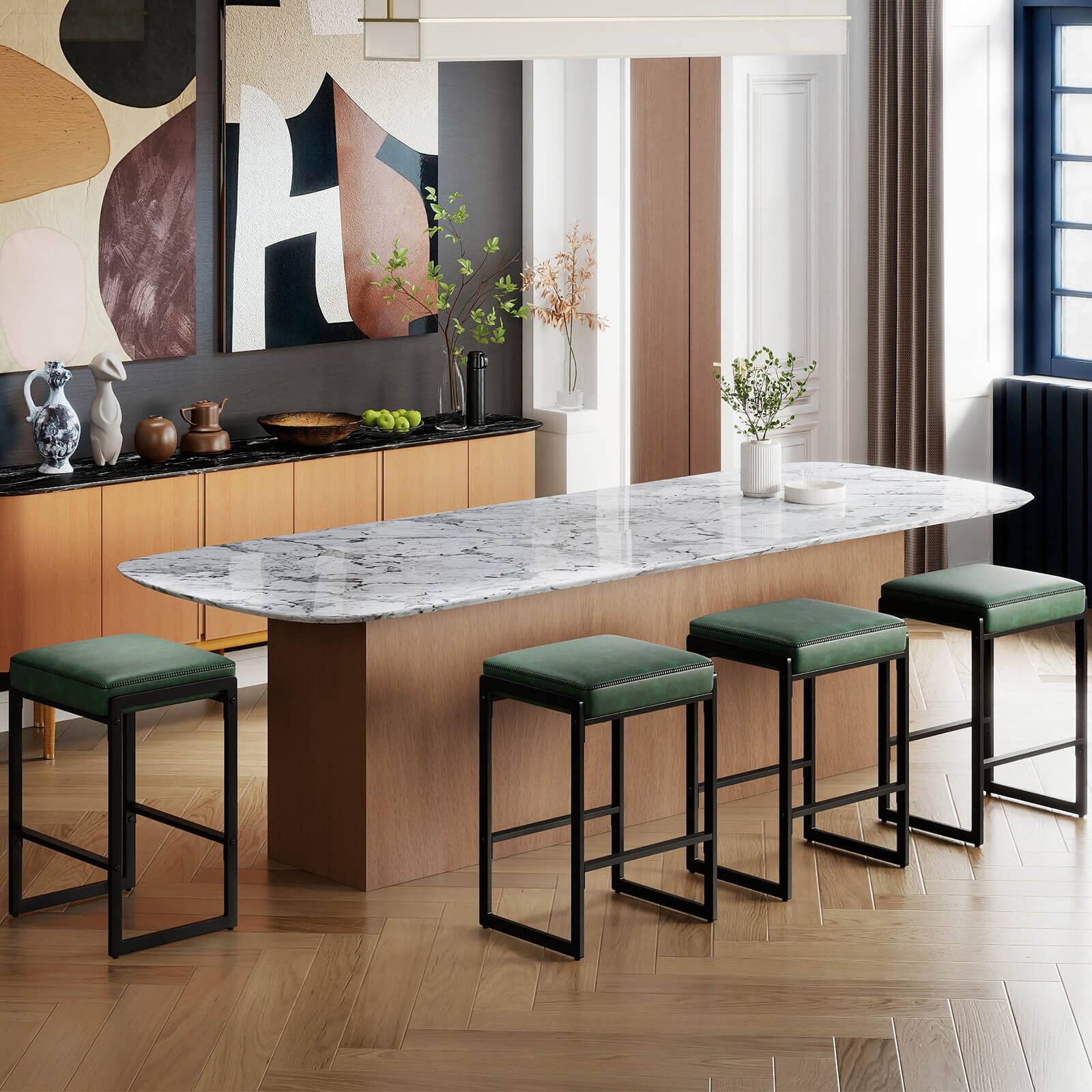 Alt View 4. Costway - Costway 26" Bar Stools Set of 2 with Faux Leather Upholstered Seat, Metal Legs, Footrests - Green + Black.