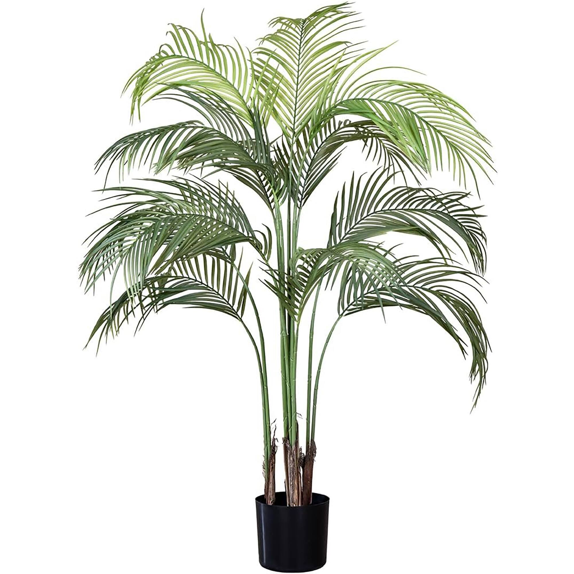 Front. Maia Shop - Maia Shop Palm Tree 5 Foot Tall Faux Plant, Fake Silk Tree with Realistic Leaves - Green.
