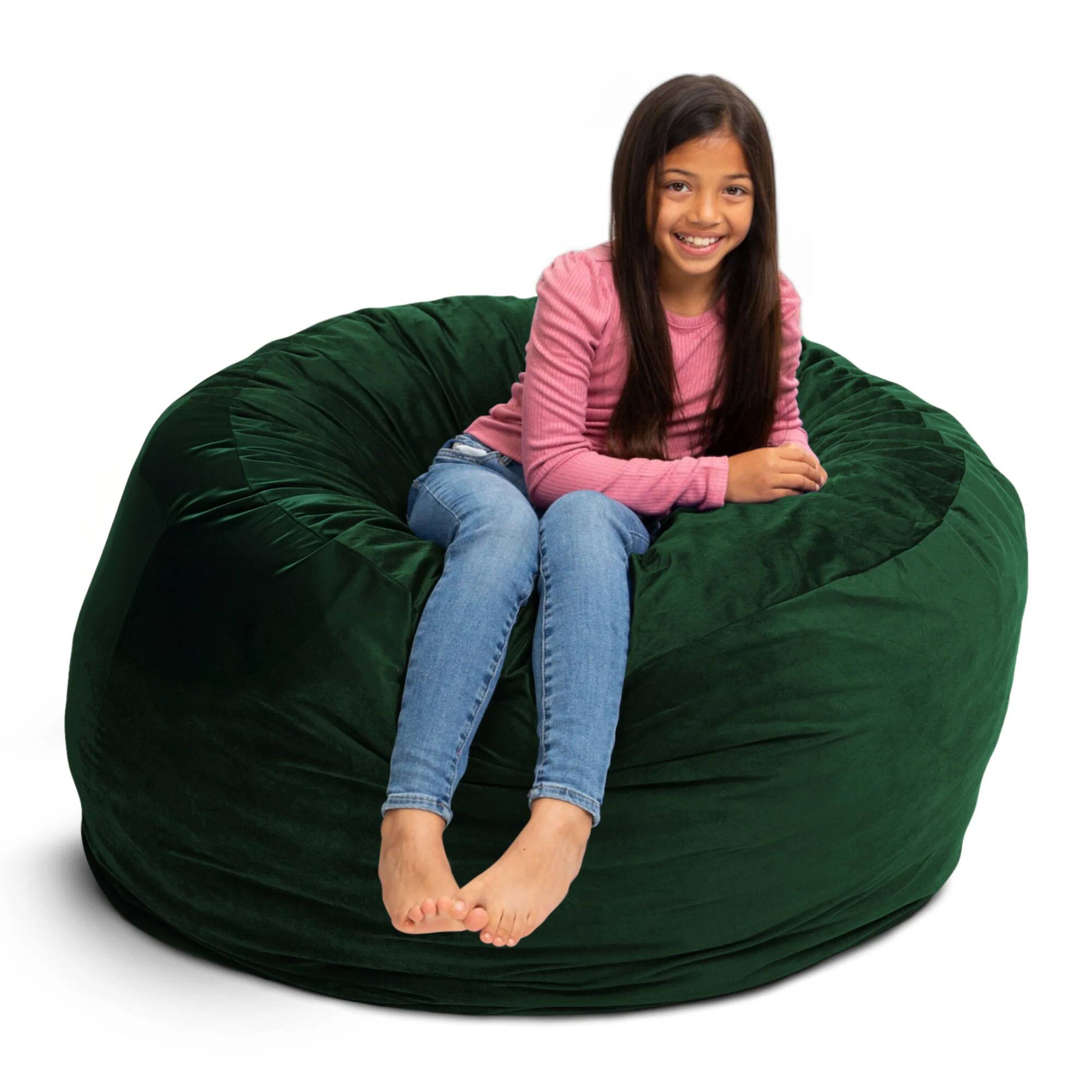 Front. Ultimate Sack - Ultimate Sack 4ft Bean Bag Chair, Oversized Indoor Comfy Lounger, Hunter Suede - Hunter Green.