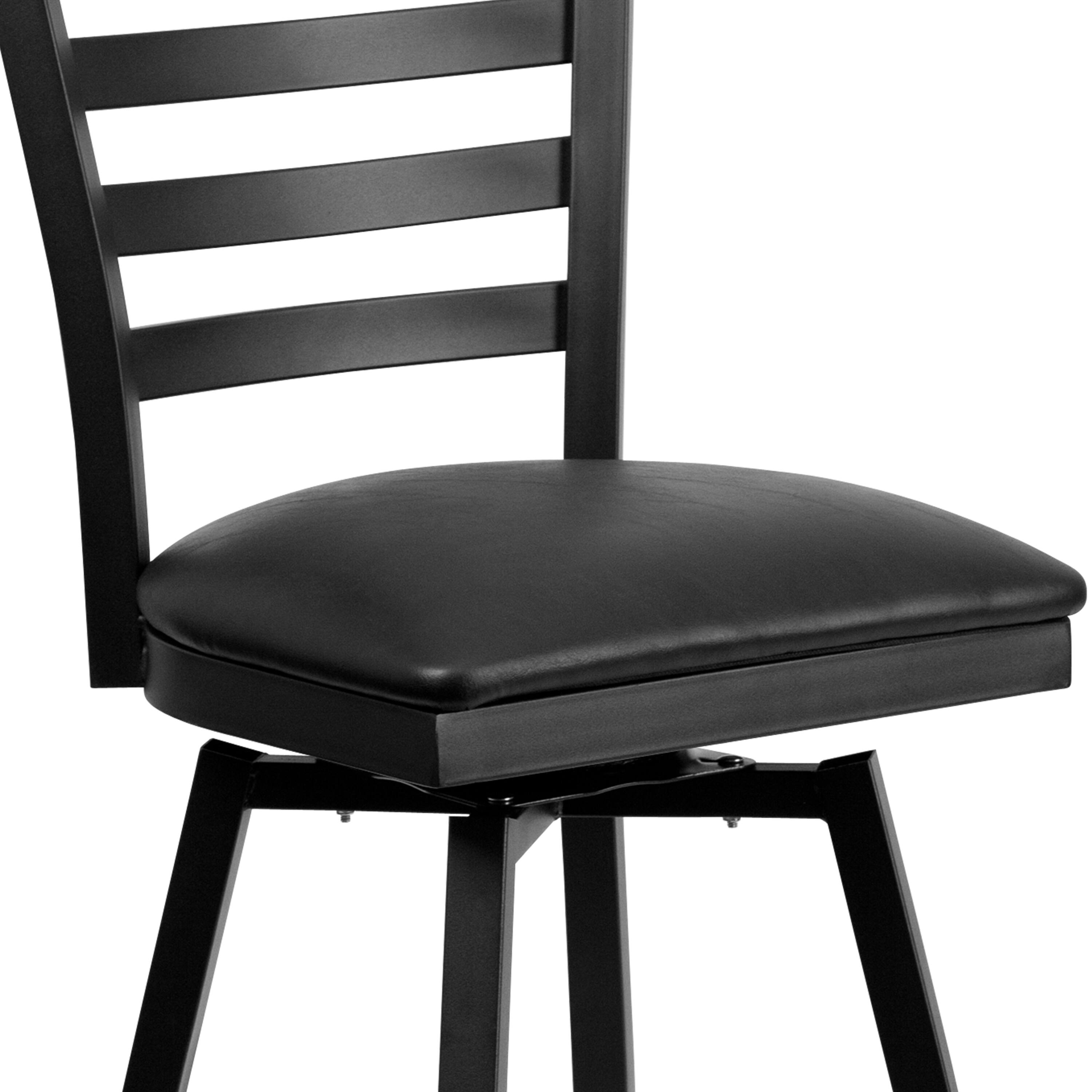 Alt View 9. Emma + Oliver - Ladder Back Swivel Metal Restaurant Dining Barstool - Black Vinyl Seat/Black Metal Frame.