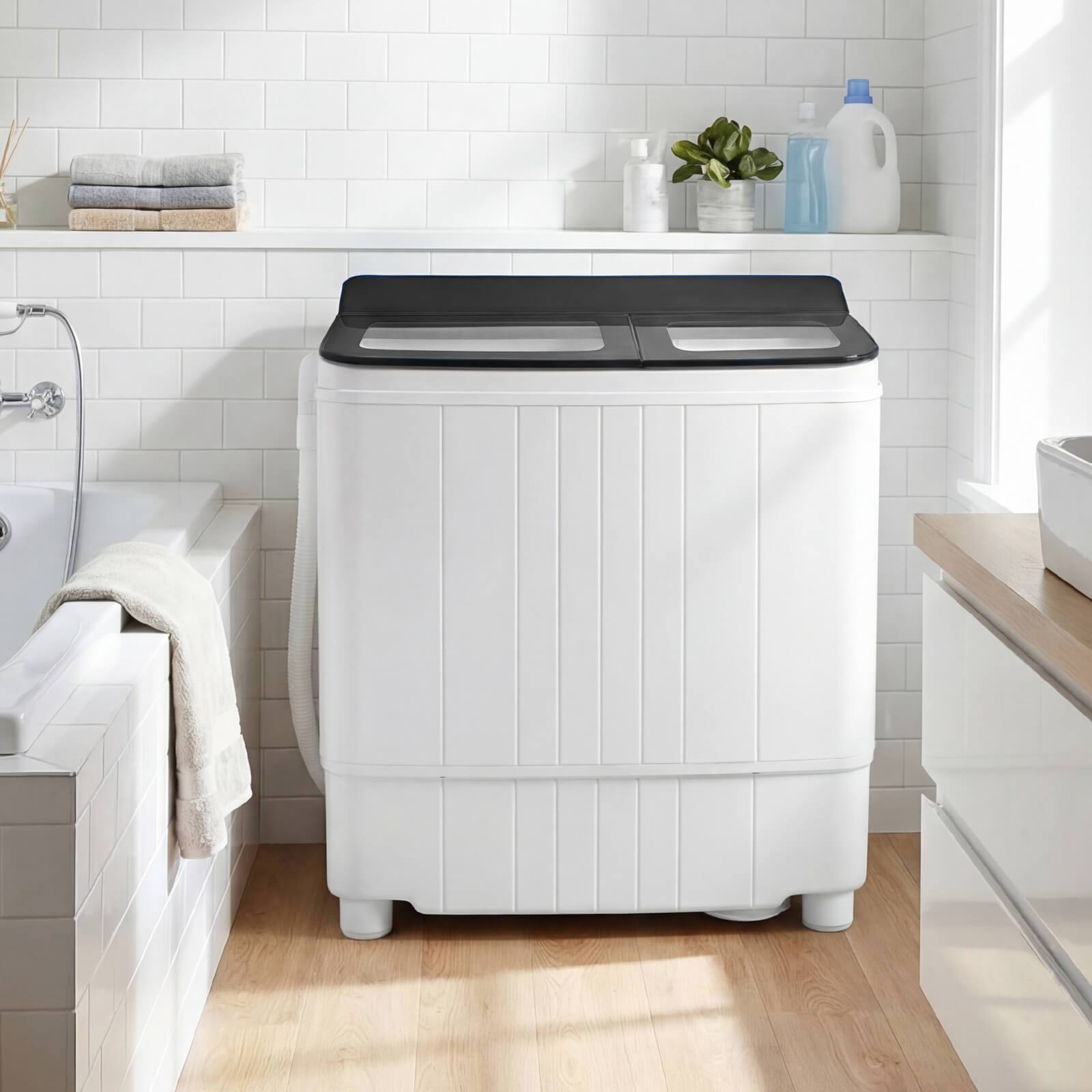 Alt View 3. Costway - Costway 18 lbs Mini Laundry Machine with 11 LBS Washer&7 LBS Spinner Combo, Twin Tub Washer - Gray & White.