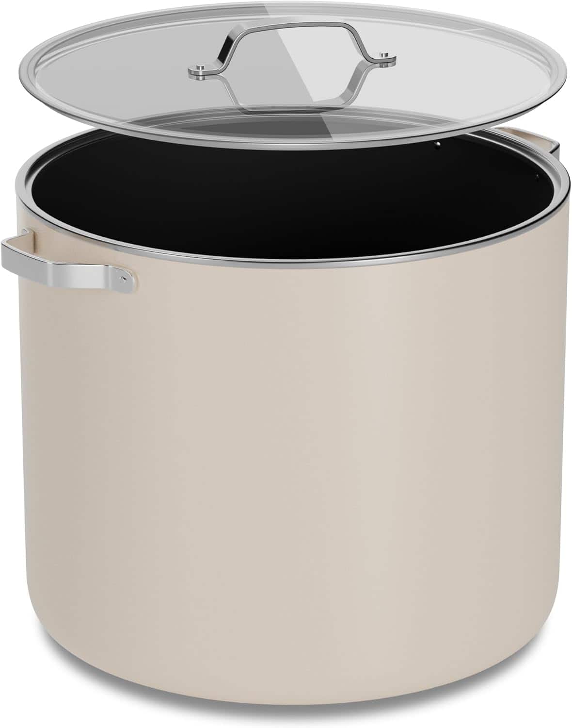 Bakken- Swiss - 12.5 Qt Aluminum Stock Pot, Nonstick Ceramic Coating, PTFE & PFAS Free, Oven Safe 500°F, SS Handles, Glass Lid - Cream