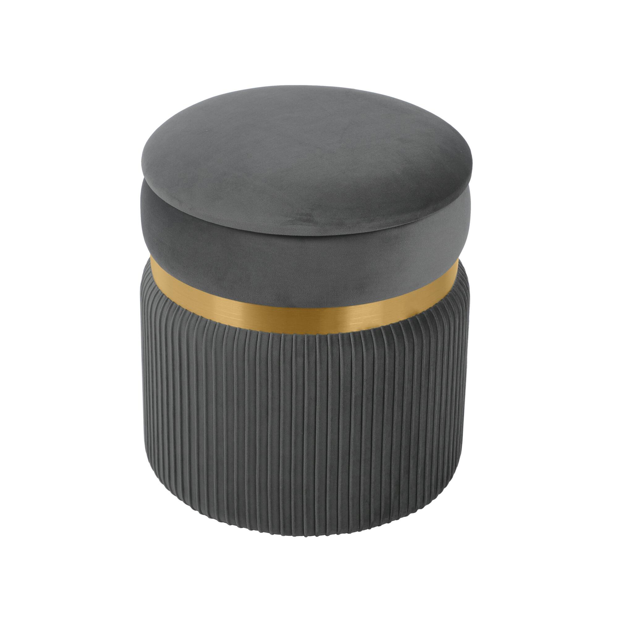 Alt View 2. GOODSILO - Modern Velvet Round Storage Ottoman with Tufted Design for Living Room and Bedroom - Grey+Gold.