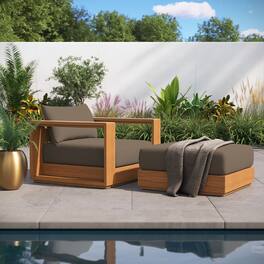 Tahoe 2-Piece Outdoor Patio Acacia Wood Armchair and Ottoman Set by Modway - Natural Cocoa