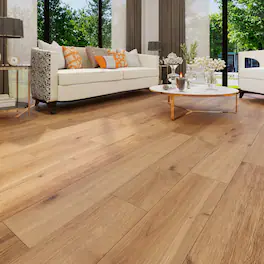 Dotfloor - Superoak Lite Laminate Flooring - 48"x7.7" Planks, 10 Planks/Box (25.6 sq ft/Box), 9.5mm Thick, AC4 Wear Rating - Natural Hickory