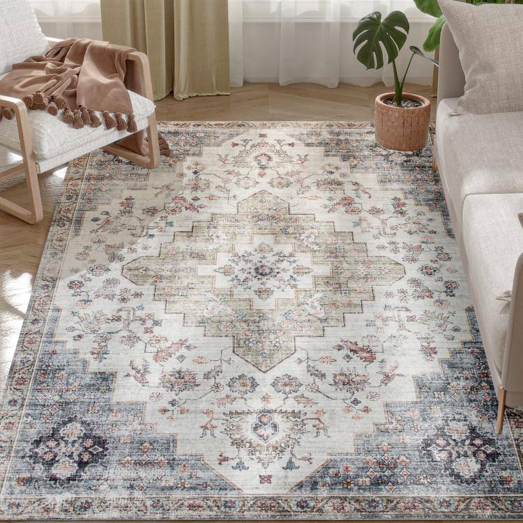 Alt View 1. PULUZ - 4x6 Area Rug, Vintage Machine Washable Rug, Non-Slip Carpet for Living Room, Bedroom, Dining Room - Brown and Green.