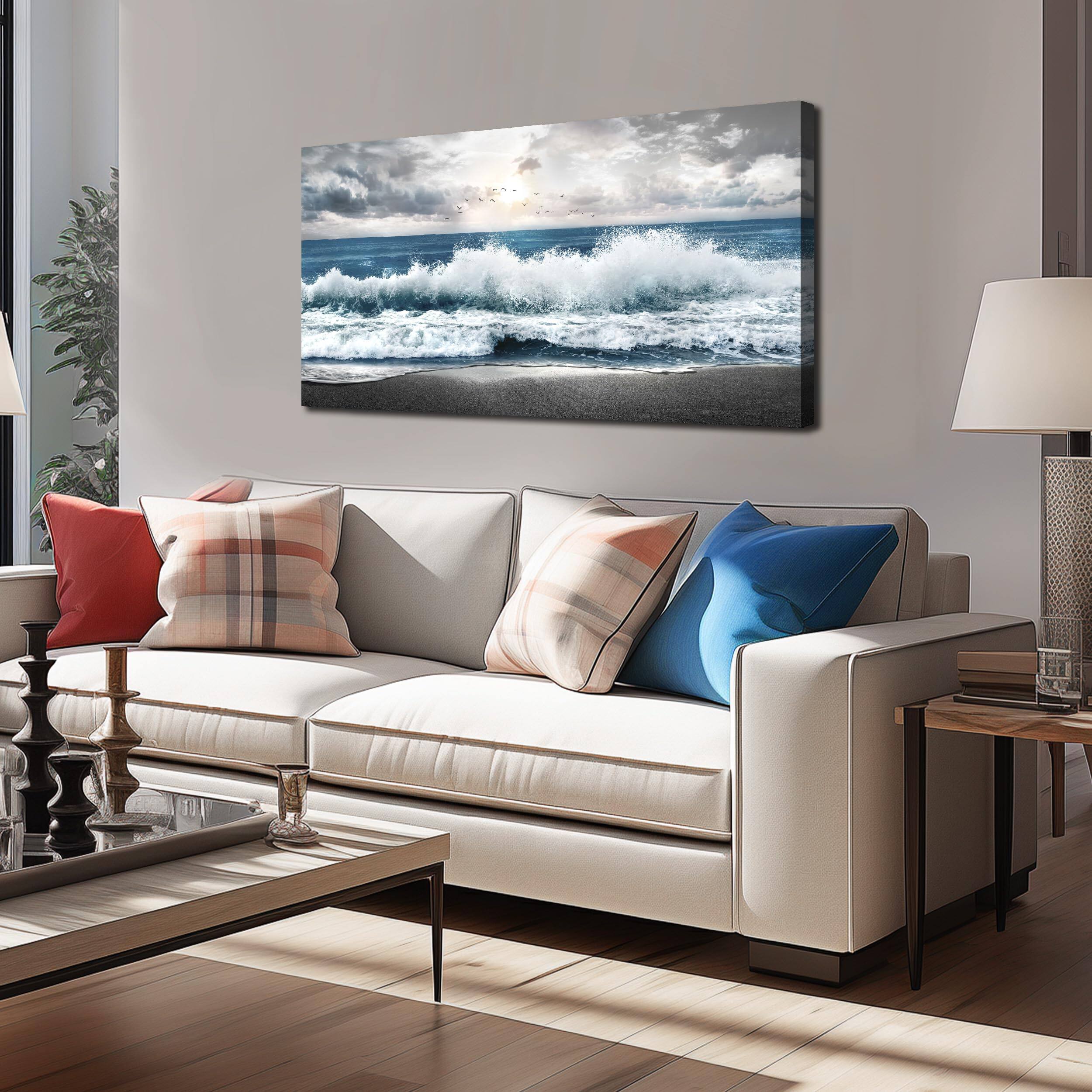 Hirose Alice - Beach Pictures Wall Art for Bedroom Ocean Pictures for Wall Blue Wall Picture for Living Room Ready to Hang - Blue 40"L x 20"W