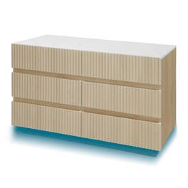 Spaco - 47.24" Fluted Modern 6-Drawer Dresser, Double Dresser with LED, for Bedroom, Living Room, Hallway - Natural