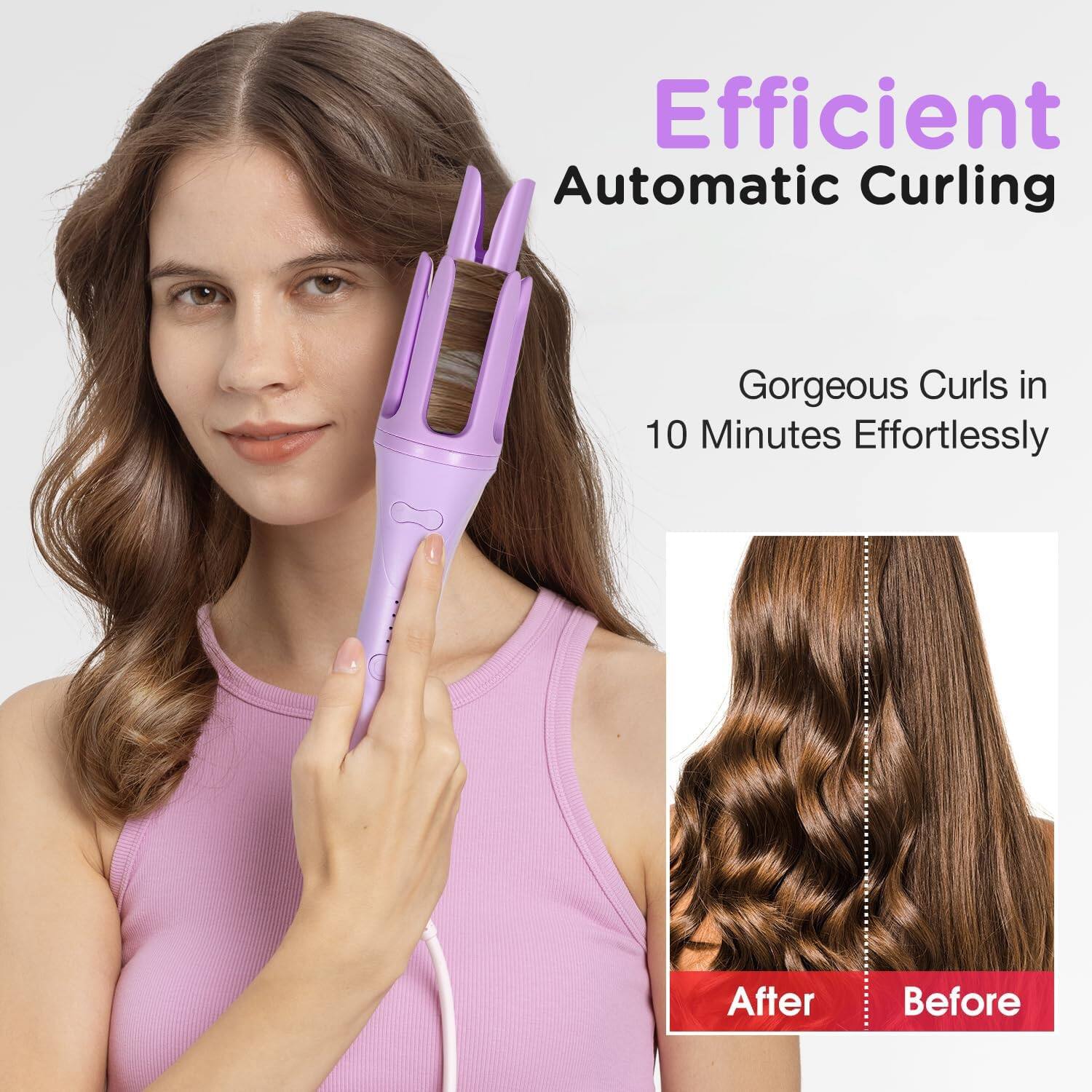Efficient Automatic Curling

Gorgeous Curls in 10 Minutes Effortlessly

After Before