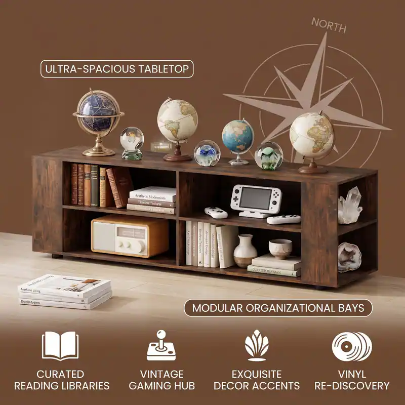 NORTH

ULTRA-SPACIOUS TABLETOP

Aesthetic Modernism Timeless Textures

GUANTED MINERAN

Aesthetic Living

Owell Modern

MODULAR ORGANIZATIONAL BAYS

CURATED VINTAGE READING LIBRARIES GAMING HUB

EXQUISITE VINYL DECOR ACCENTS RE-DISCOVERY