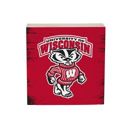 Evergreen Enterprises - Wisconsin Badgers 6" Square Fan Chant Wood Block Shelf Sign - Multicolor