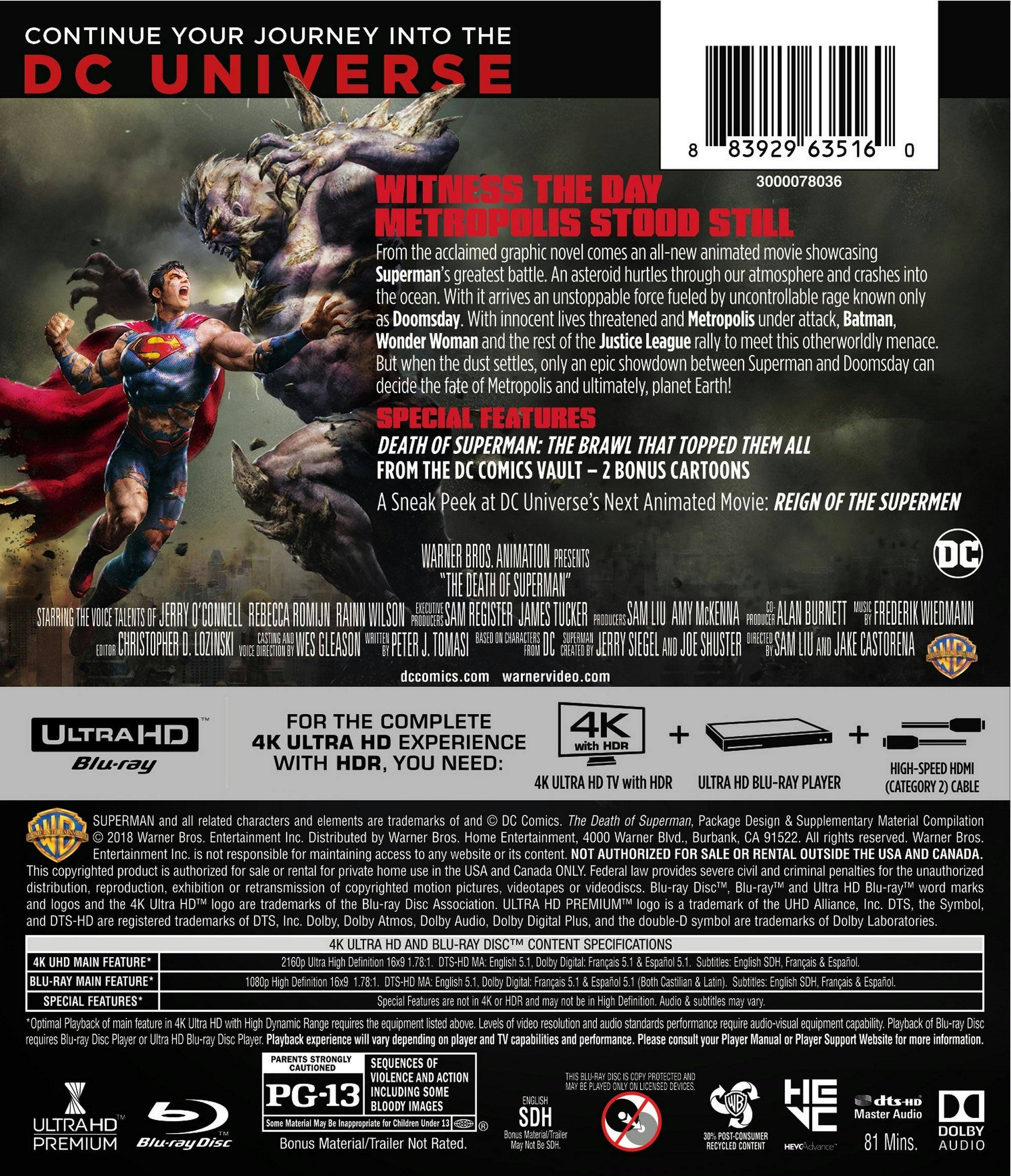 Back. The Death of Superman (DCU)   - 4K Blu-Ray.