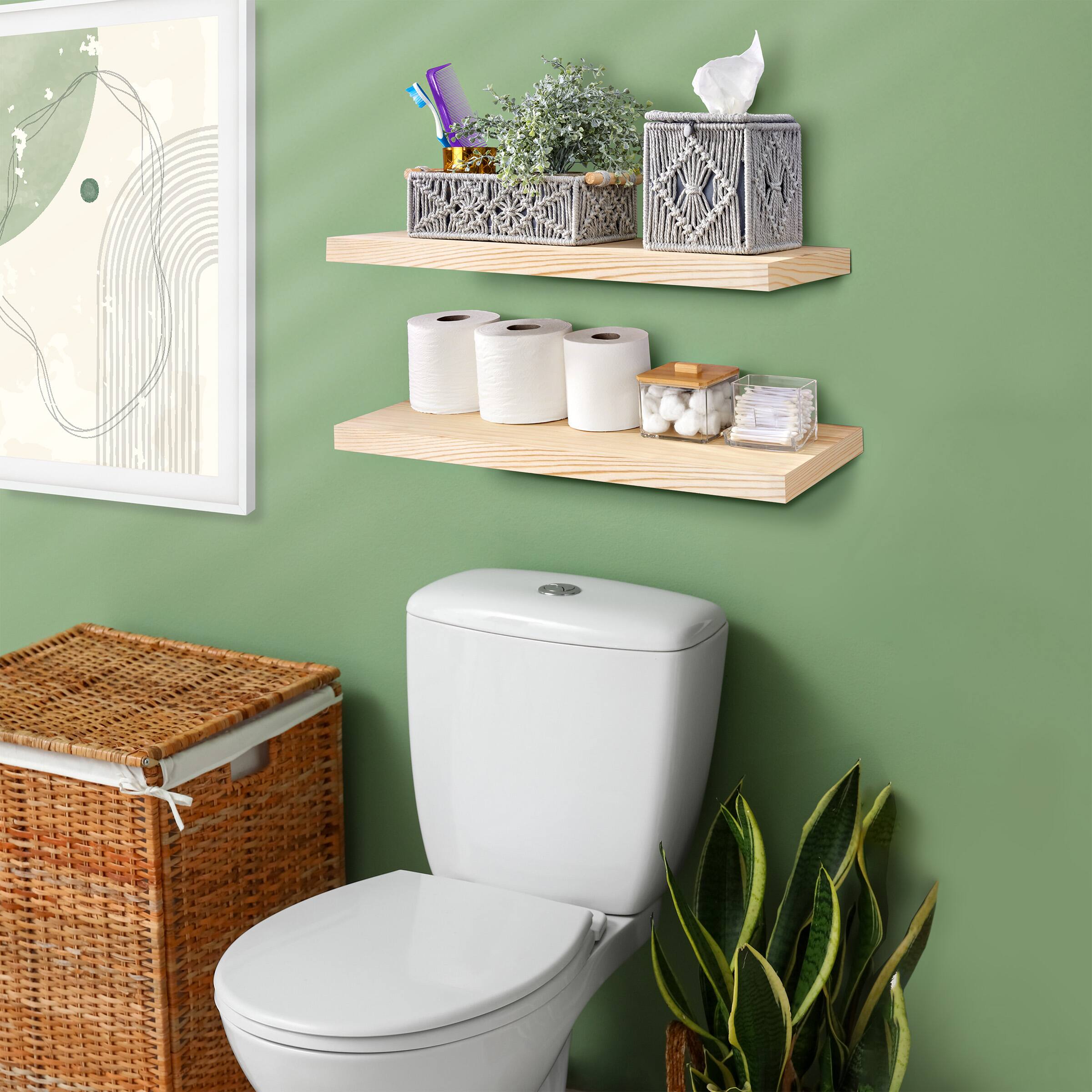 Alt View 2. Sorbus - Sorbus 2 Pack 24" Solid Wood Floating Shelves - for Bathroom Decor, Books, Bedroom & Living Room - Natural.