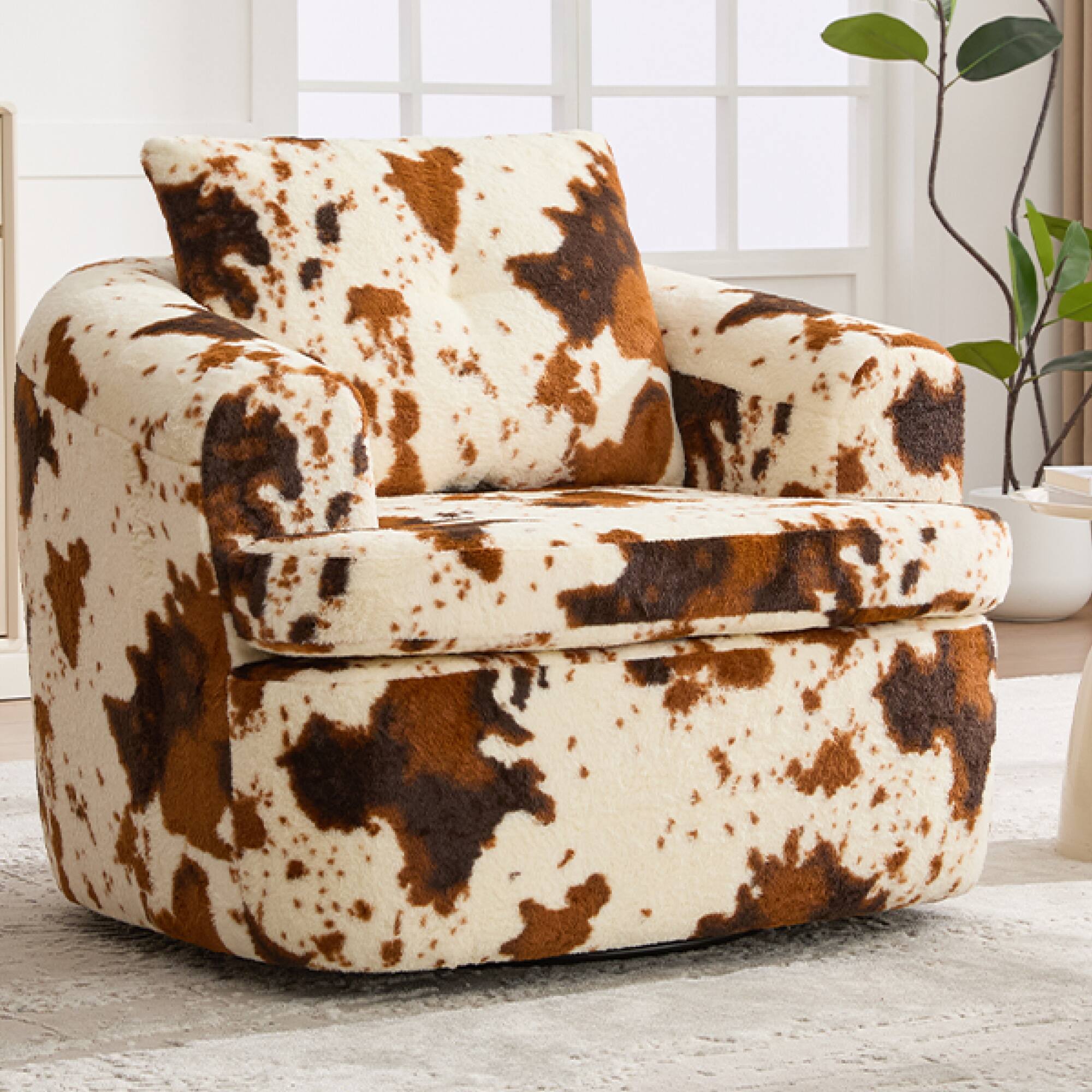 Left. GOODSILO - Modern 360-Degree Swivel Accent Barrel Chair with Dual-Layer Cushion Design for Living Room and Office - Beige+Brown.