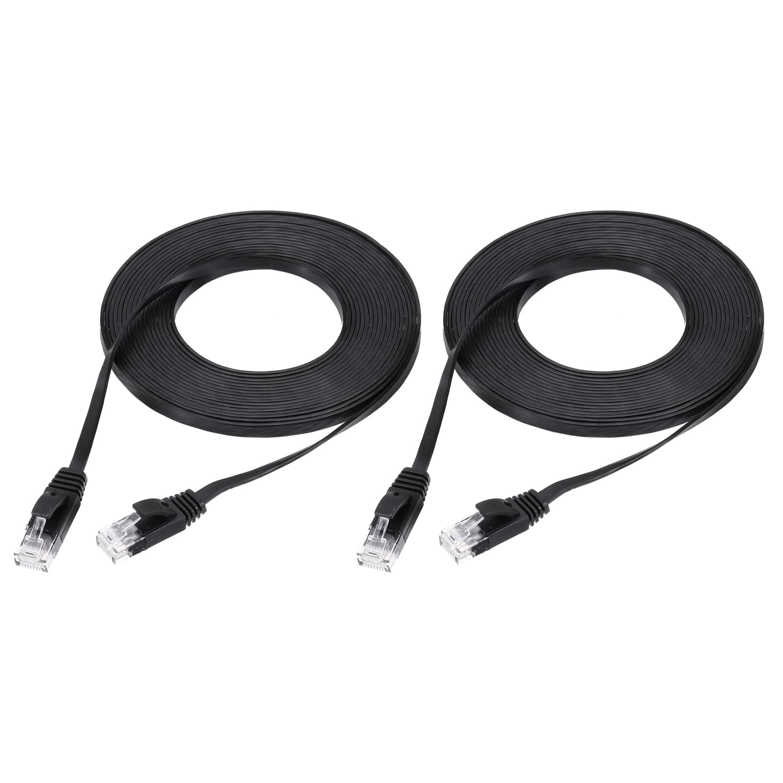 Unique Bargains - 2pcs Cat 6 Ethernet Cable 32AWG 250MHz Flat High Speed RJ45 Network Patch Cord - Black