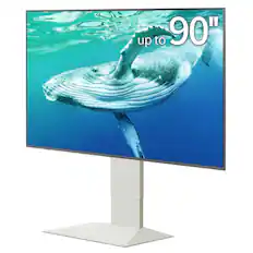 Front. WALL - V4 – Sleek Shallow Floor TV Stand for Extra Large 50-90 Inch, for Living Room and Bedroom, Japan-Engineered Design - Satin White.
