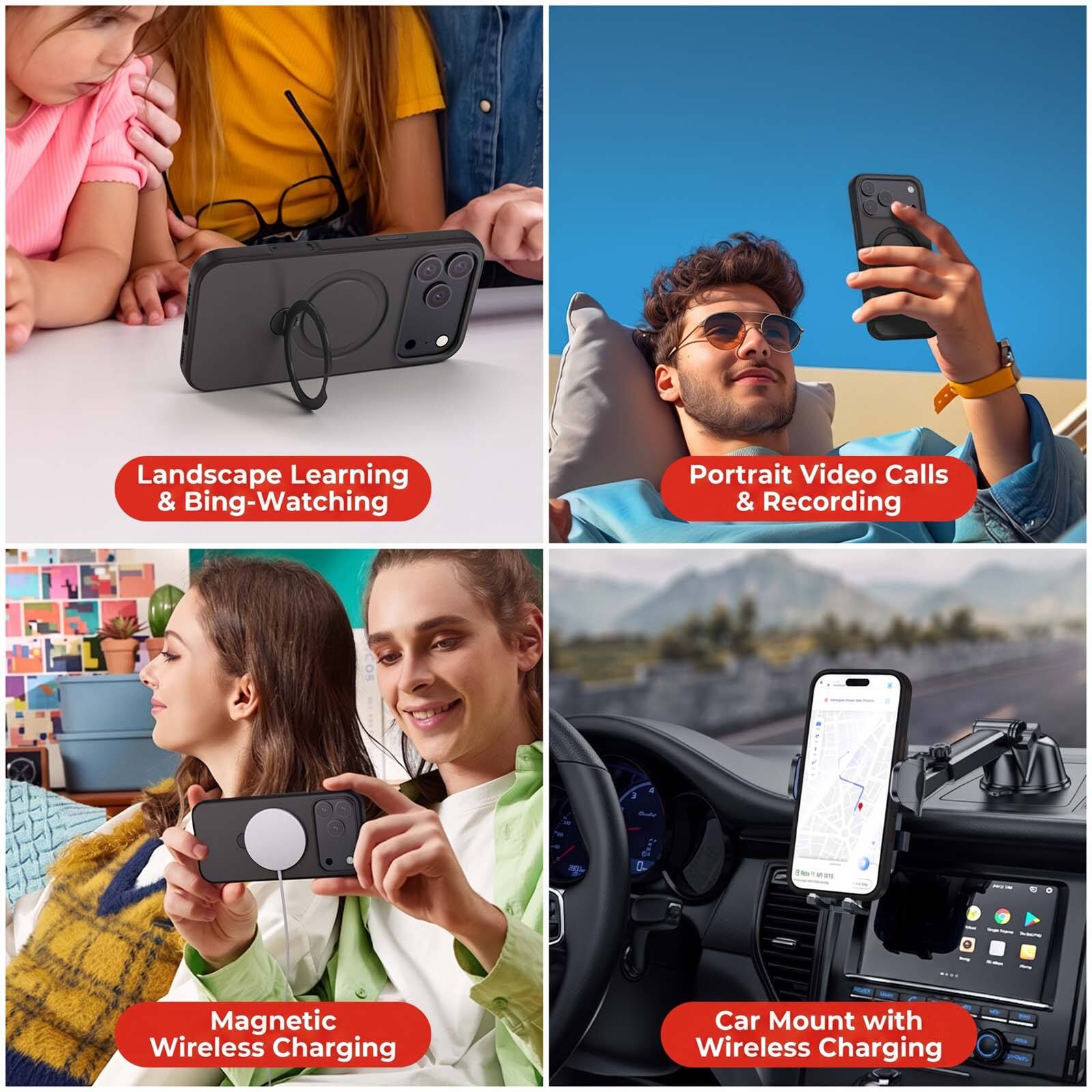 Landscape Learning & Bing-Watching  
Portrait Video Calls & Recording  
Magnetic Wireless Charging  
Car Mount with Wireless Charging