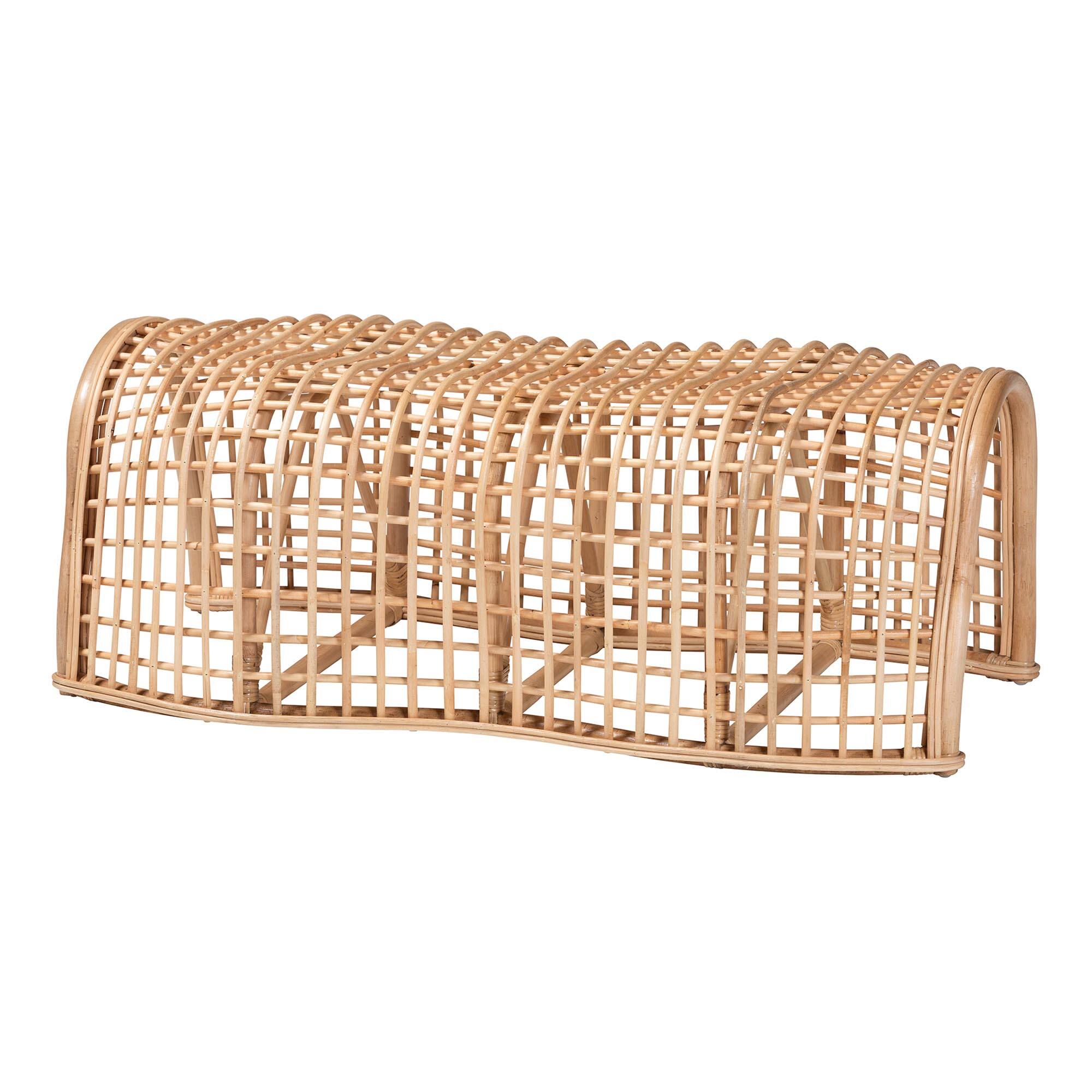Front. bali & pari - bali & pari Daiki Natural Rattan Bench with Curved Frame - Lightweight Decorative Accent Seating - Natural.