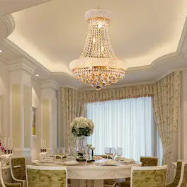 Boyel Living - 18 Inch Gold Crystal Chandelier 9 Light French Empire Style Ceiling Light with LED Bulbs 3000K Warm Light