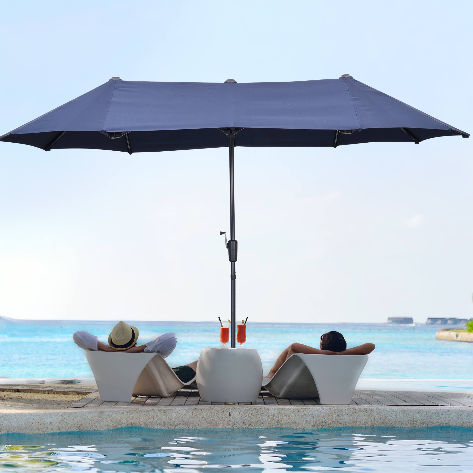Back. Ainfox - Ainfox 13ft Patio Umbrella Outdoor Two Layers - Navy Blue.