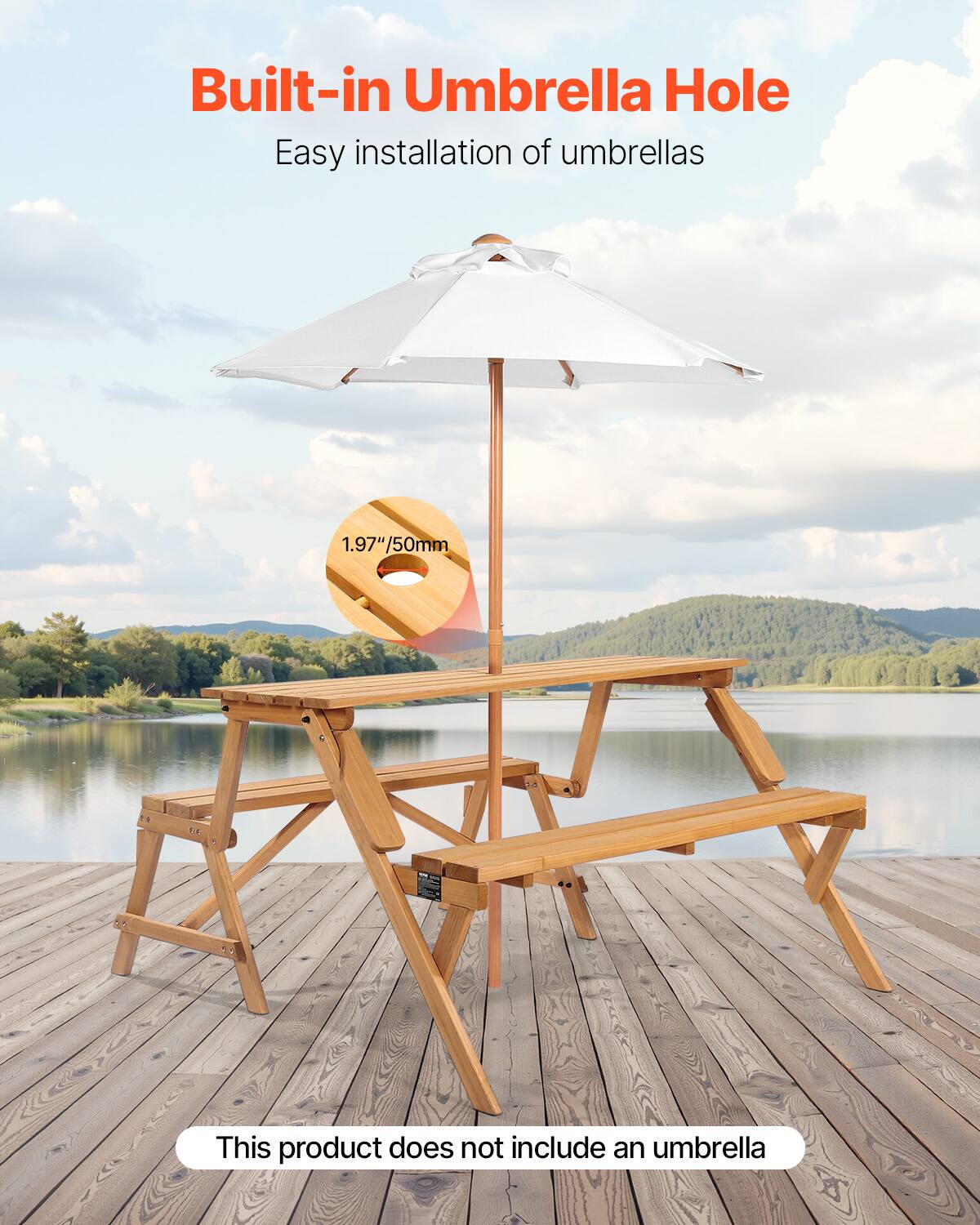 Built-in Umbrella Hole  
Easy installation of umbrellas  

1.97" / 50mm  

This product does not include an umbrella