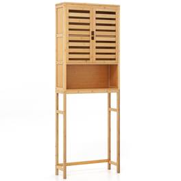 SlickBlue - Over Toilet Storage Cabinet with Adjustable Shelf and Wicker Design for Bathroom - Natural