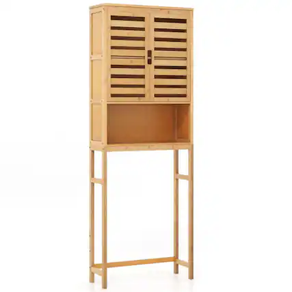 Front. SlickBlue - Over Toilet Storage Cabinet with Adjustable Shelf and Wicker Design for Bathroom - Natural.
