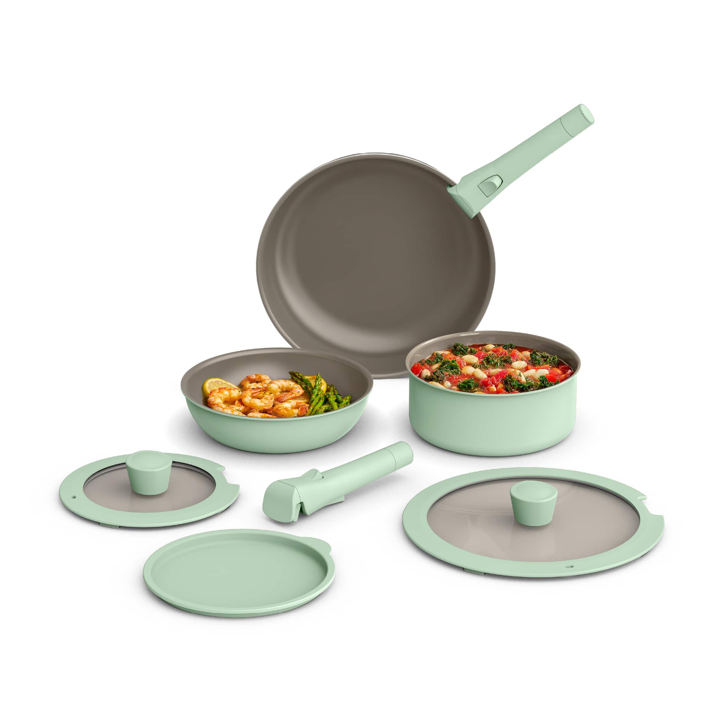 Bella - Fits-anywhere Kitchenware: 8-Piece Ceramic Nonstick Cookware Set with Removable Handles - Seaglass - Front_Zoom