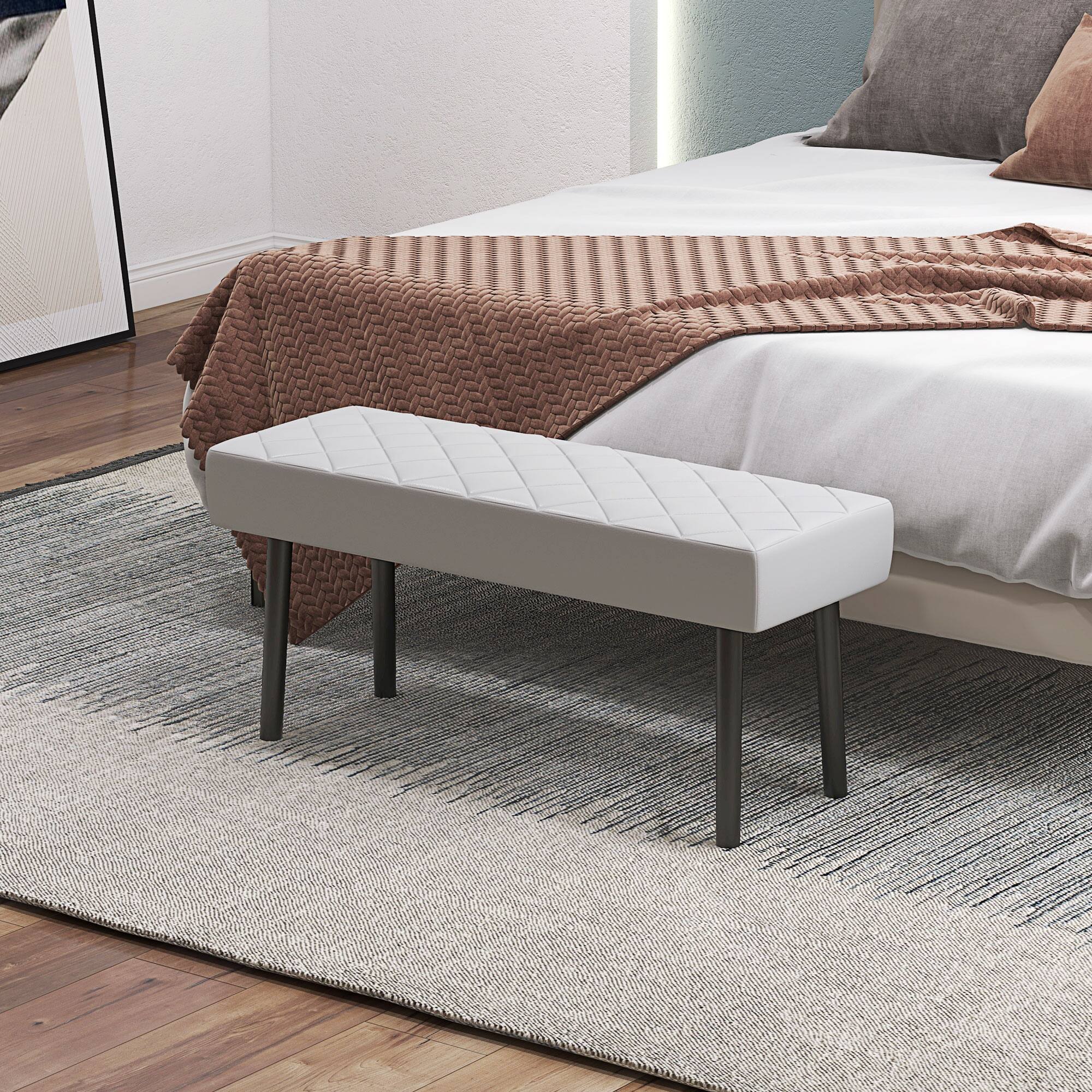 Alt View 1. Homcom - Modern Ottoman Bench (39.4"), Faux Leather Upholstered End of Bed Bench with Metal Legs & Padded Seat (Rectangular) - gray.