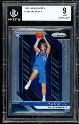 2018-19 PANINI PRIZM #280 LUKA DONCIC BECKETT 9 MINT 0012283555 RDOKIT RC CARD PANINI PRIZM DALLAS MAVERICKS
