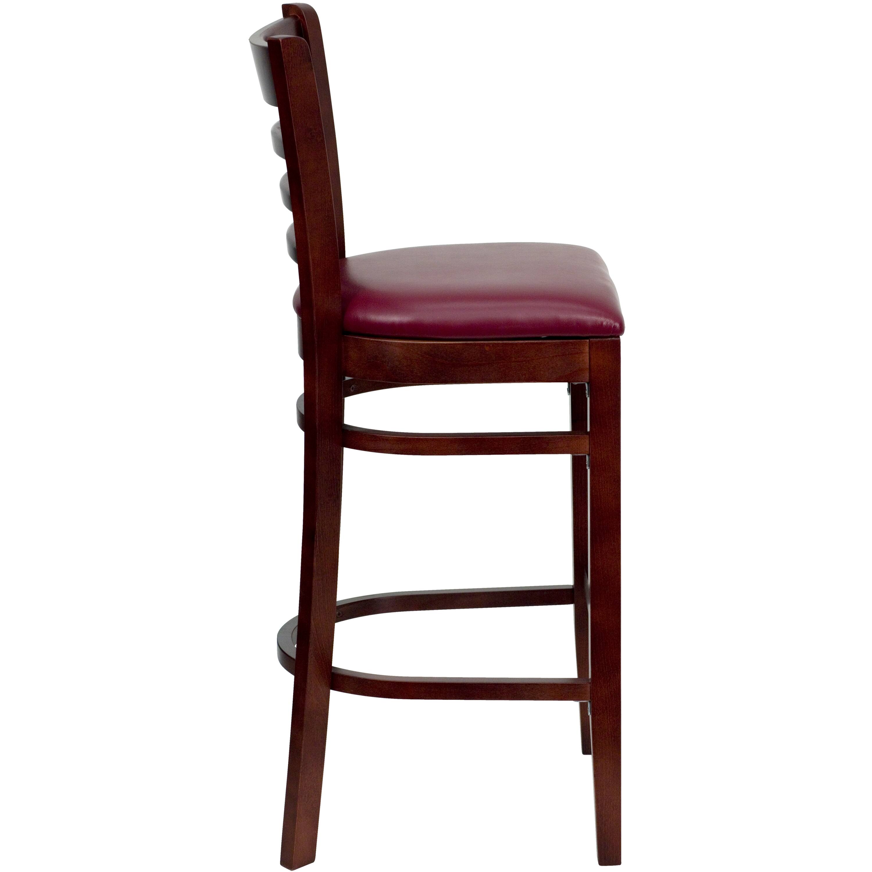 Alt View 5. Emma + Oliver - Bar Stools | Set of 2 Wood Bar Stools with Back - Burgundy Vinyl Seat/Mahogany Wood Frame.