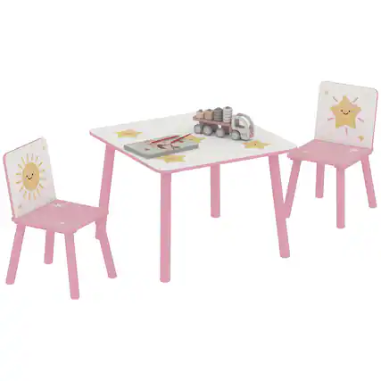 Front. Qaba - 3-Piece Toddler Table and Chair Set, Kids Set w/Star Pattern, for 3-8, Bedroom, Nursery, Playroom - Pink.