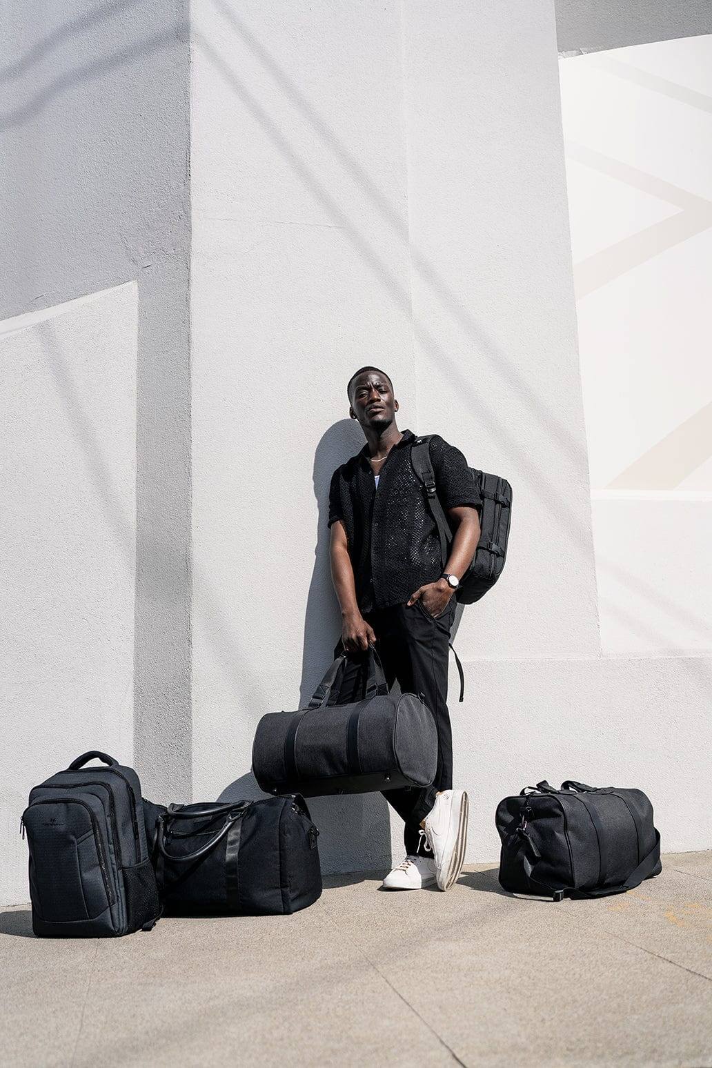 Angle. Jack Abrahams - Jack Abrahams 20-Inch Textured Weekender Duffle Bag with Shoe Pocket - black.