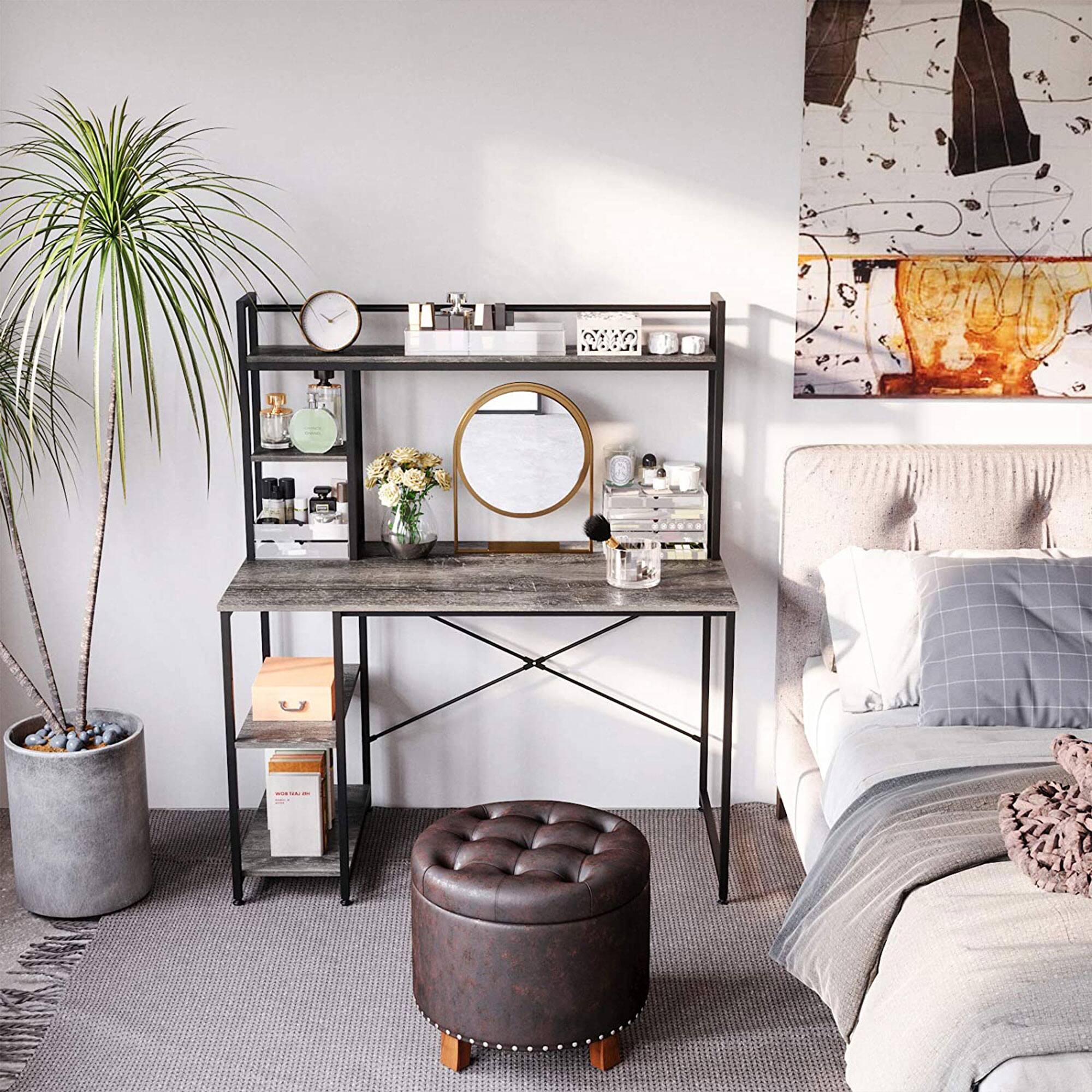 Alt View 10. Nostalgia - Nost & Host 47.2 Inch Modern Home Office Study Desk with 2 Tier Shelves, Gray - Grey.