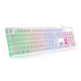 TECH SAFARI - Membrane Gaming Rainbow Led Backlit Quiet For Office Usb Wired All-metal Panel 25 Keys Anti-ghosting Comput - White
