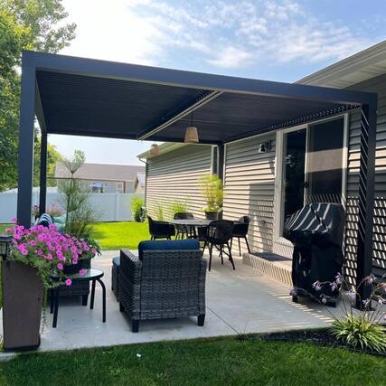 Front. PURPLE LEAF - Louvered Pergola Outdoor Gray Aluminum Pergola with Adjustable Roof for Deck Backyard Garden Hardtop Gazebo - 11' X 13'.