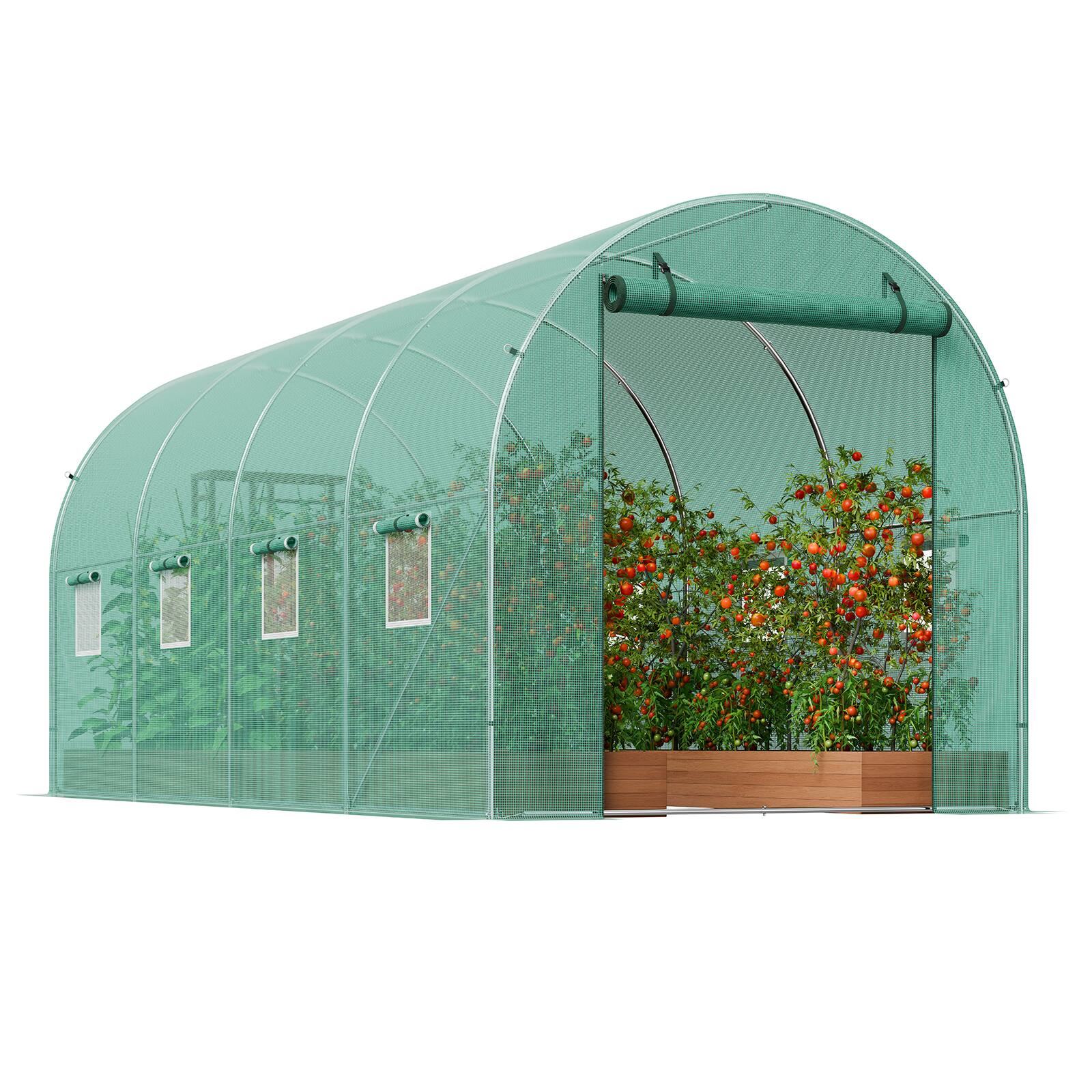 Alt View 5. VEVOR - Walk-in Tunnel Greenhouse, 14.6x6.4x6.3 ft Hoop House Greenhouse Tunnel, Plant Hot House with Galvanized Steel Frame - Green.