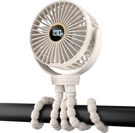 PRIMEPLUS - Portable Stroller Fan – 3-Speed, 360° Rotating Head, 2000mAh, Flexible Tripod Clip for Bike Treadmill Car Seat Wagon - Beige