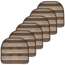 Sweet Home Collection - Bradford Striped U Shaped Memory Foam 17" x 16" Chair Cushion, 6-Pack - Chocolate/Beige
