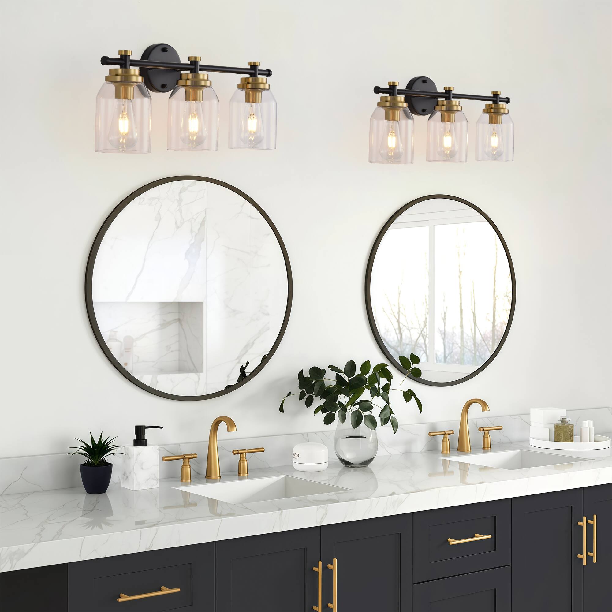 Alt View 1. RYHNUYNE - 3-Light Bathroom Light Fixtures Black and Gold Modern Vanity Lights with Clear Glass Shades Bathroom Wall Lamp - Black.