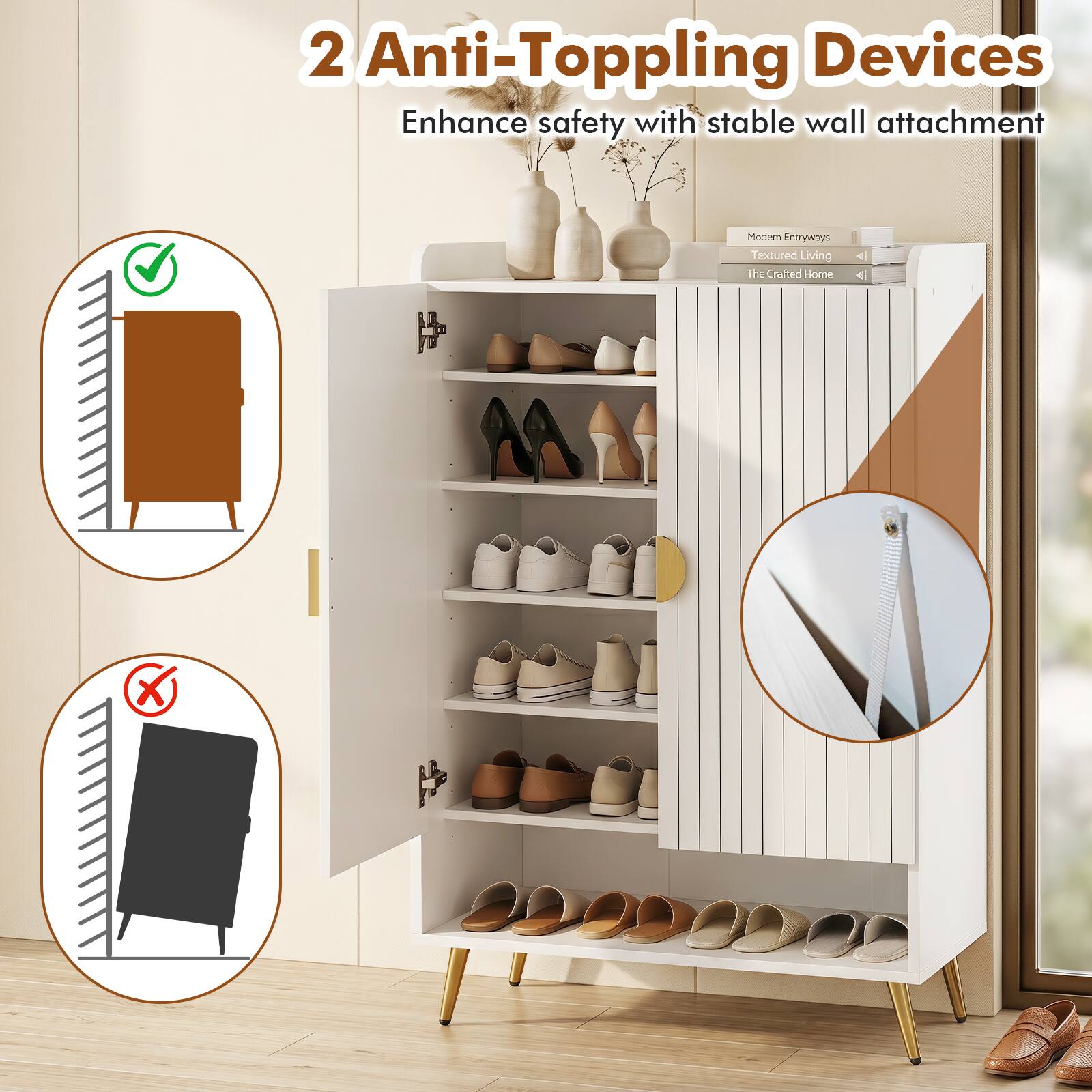 2 Anti-Topping Devices  
Enhance safety with stable wall attachment  

Modern Entryways  
Textured Living  
The Crafted Home