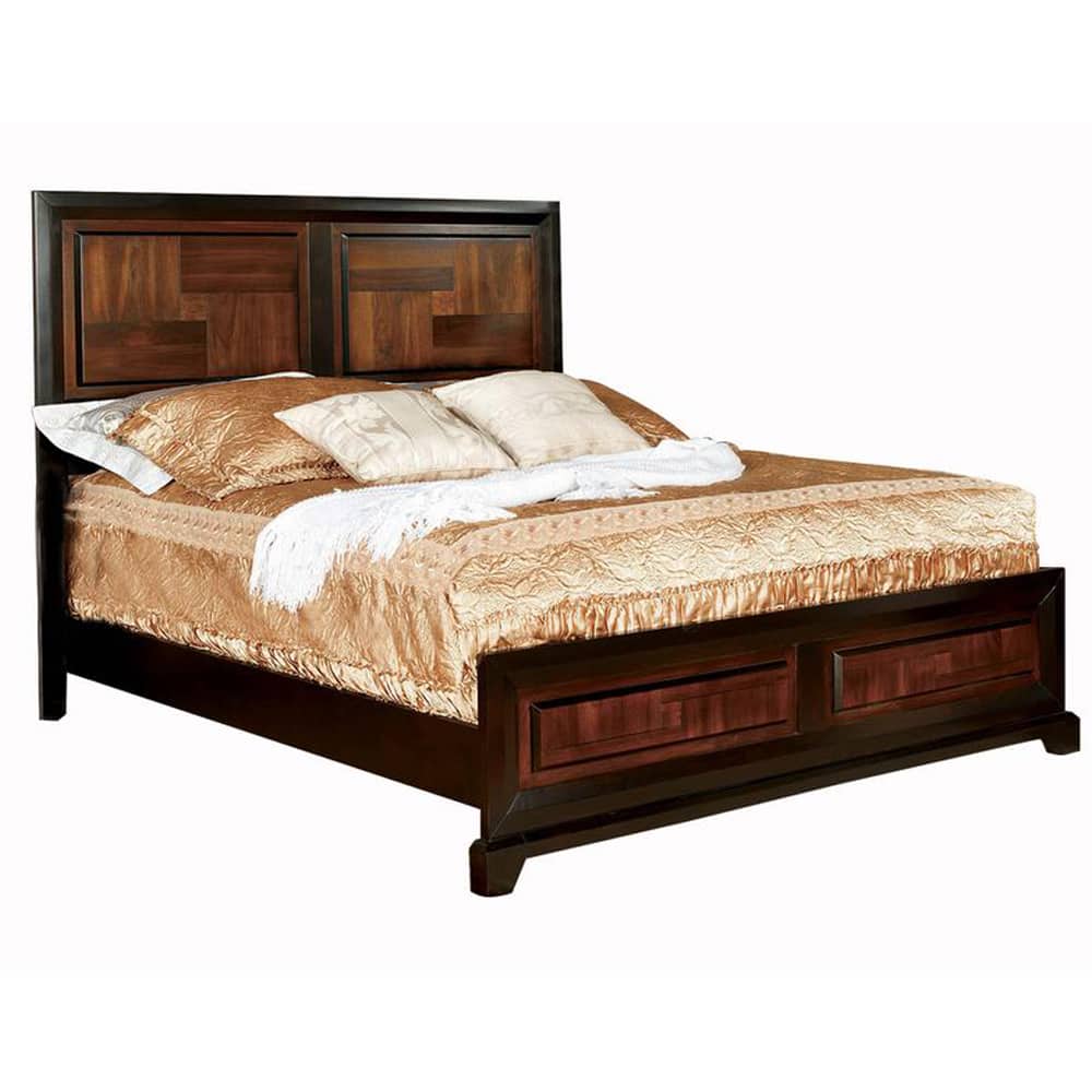 Manhattan Lane - Transitional Style Eastern King Wooden Parquet Design Bed, Brown - Brown