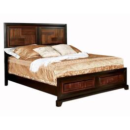 Manhattan Lane - Transitional Style Eastern King Wooden Parquet Design Bed, Brown - Brown