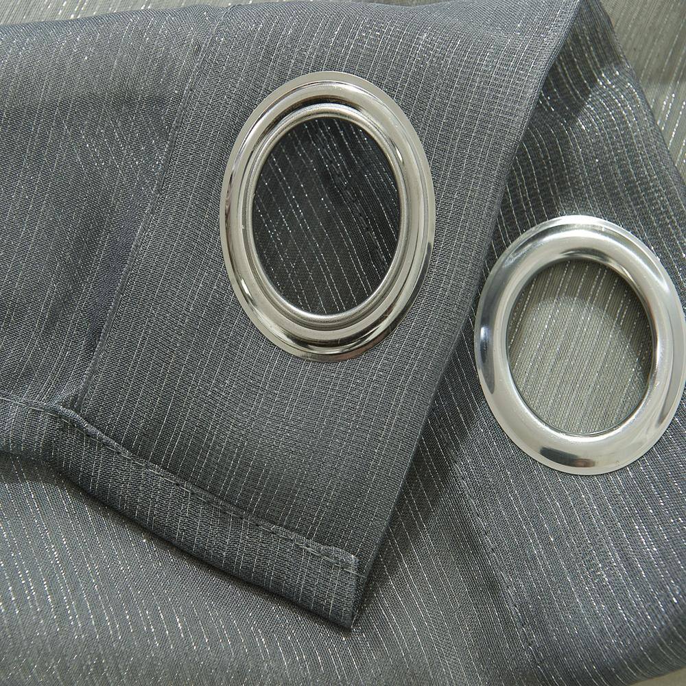 Left. RT Designers Collection - Ramallah Lonnie Charcoal Grommet Curtain Panel - 54x90 Inches - Charcoal.