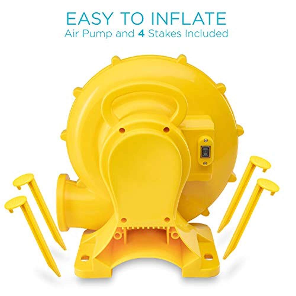 EASY TO INFLATE  
Air Pump and 4 Stakes Included