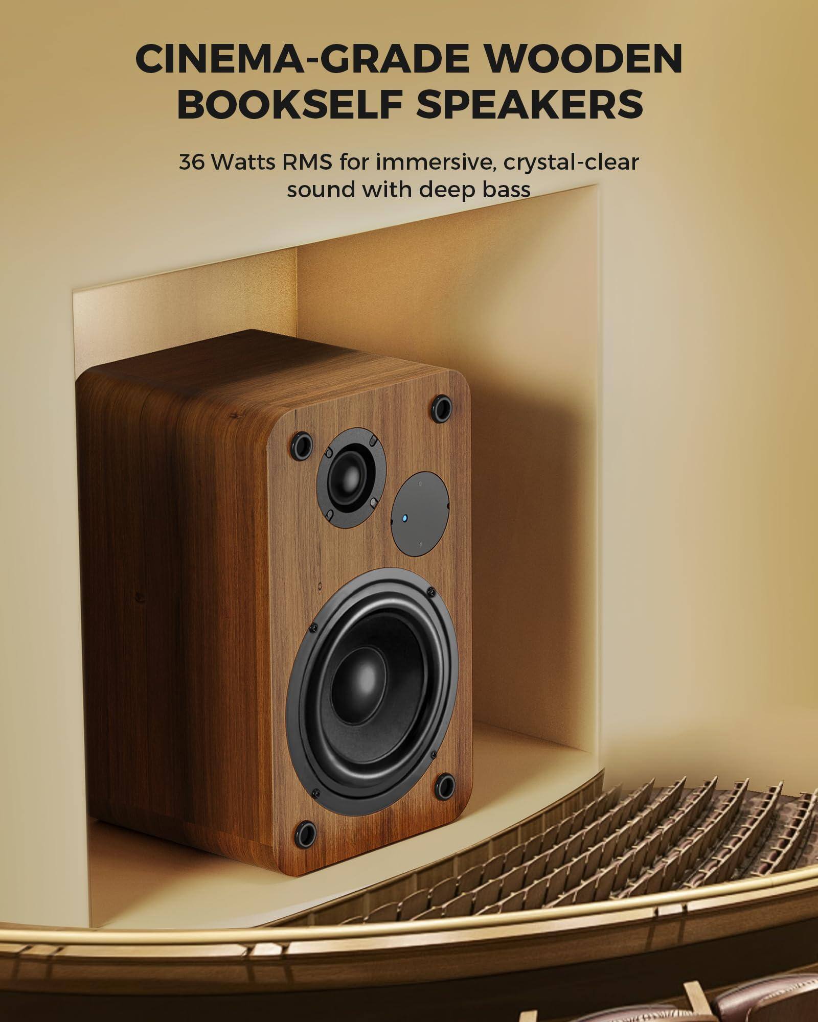 CINEMA-GRADE WOODEN BOOKSHELF SPEAKERS

36 Watts RMS for immersive, crystal-clear sound with deep bass