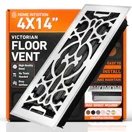 Home Intuition - 4X14 Floor Vent Covers with Mesh Cover Trap, Heat and Air, for HVAC Duct, Victorian - White