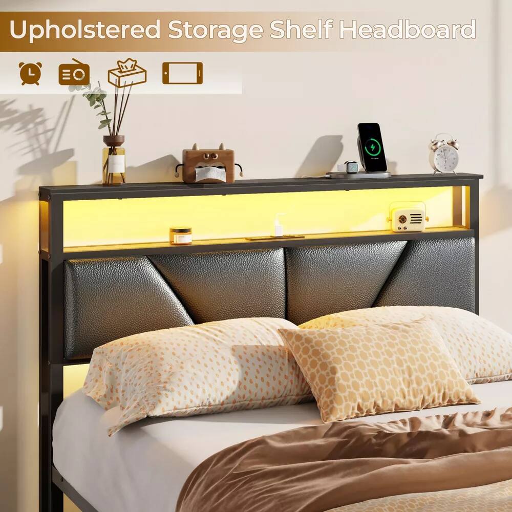 Upholstered Storage Shelf Headboard