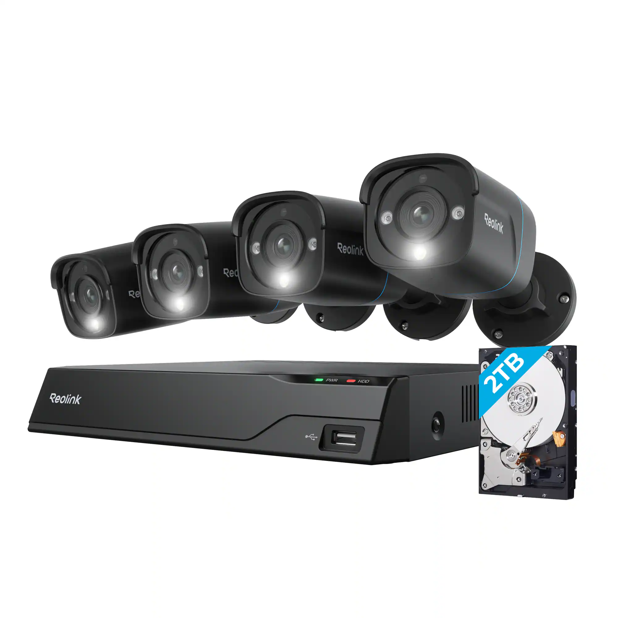 Reolink - Advantage 8-Channel, 4 - Bullet Camera Indoor/Outdoor 4K 8MP PoE 2TB NVR Security Surveillance System - Black