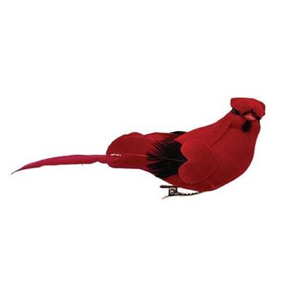 Front. BreeBe - Velvet Feather Cardinal Clip *Must Order of Multiples of 12* - Red.